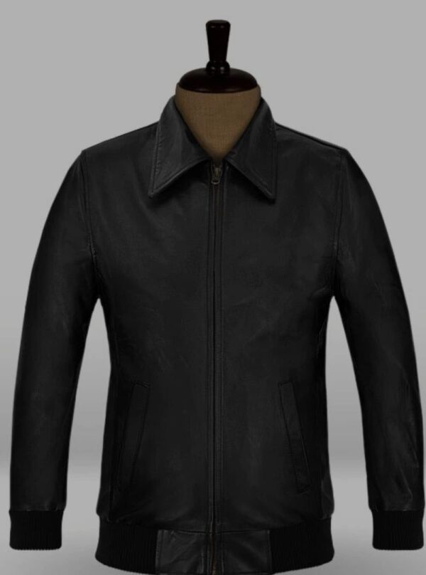 Elevate Your Wardrobe: Black Leather Jacket with Ribbed Hems & Cuffs