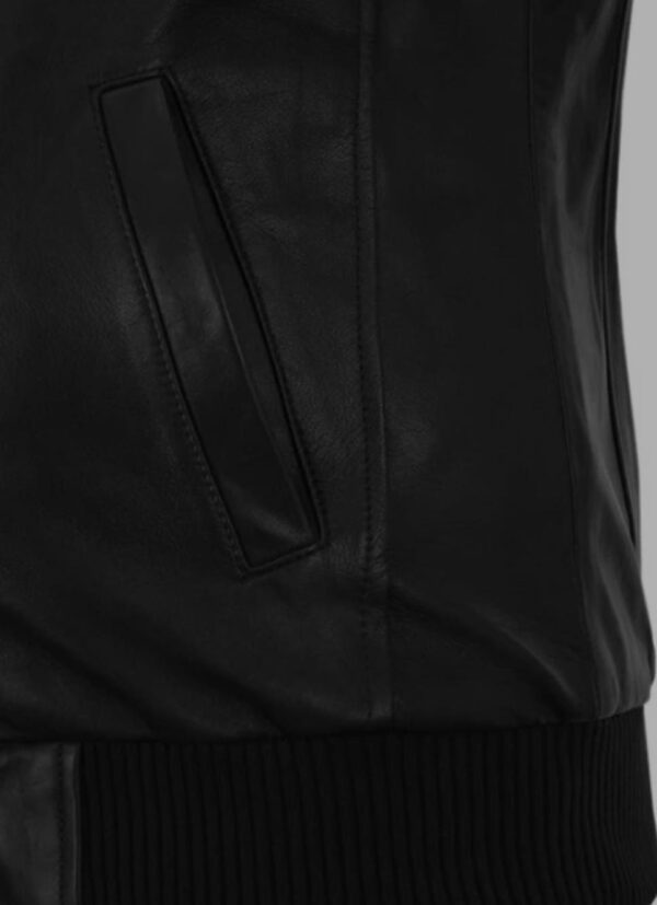 Elevate Your Wardrobe: Black Leather Jacket with Ribbed Hems & Cuffs - Image 4