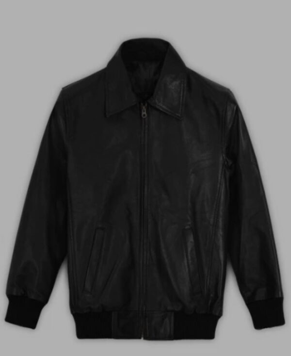 Elevate Your Wardrobe: Black Leather Jacket with Ribbed Hems & Cuffs - Image 3